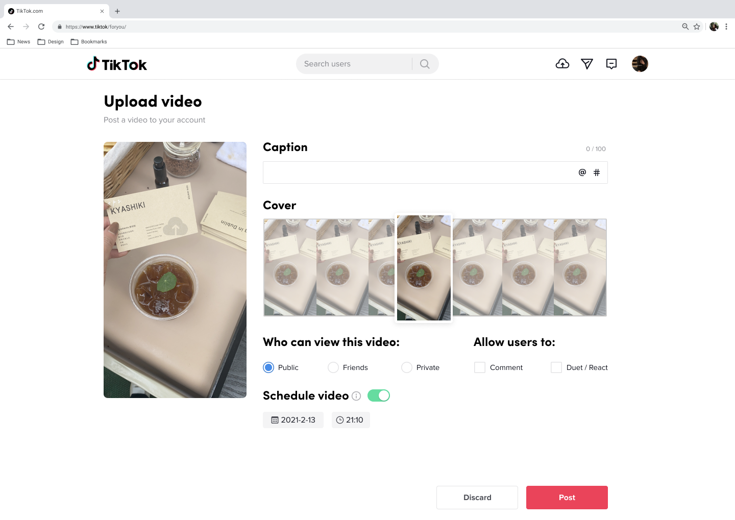 Video scheduler on TikTok: Edit and upload